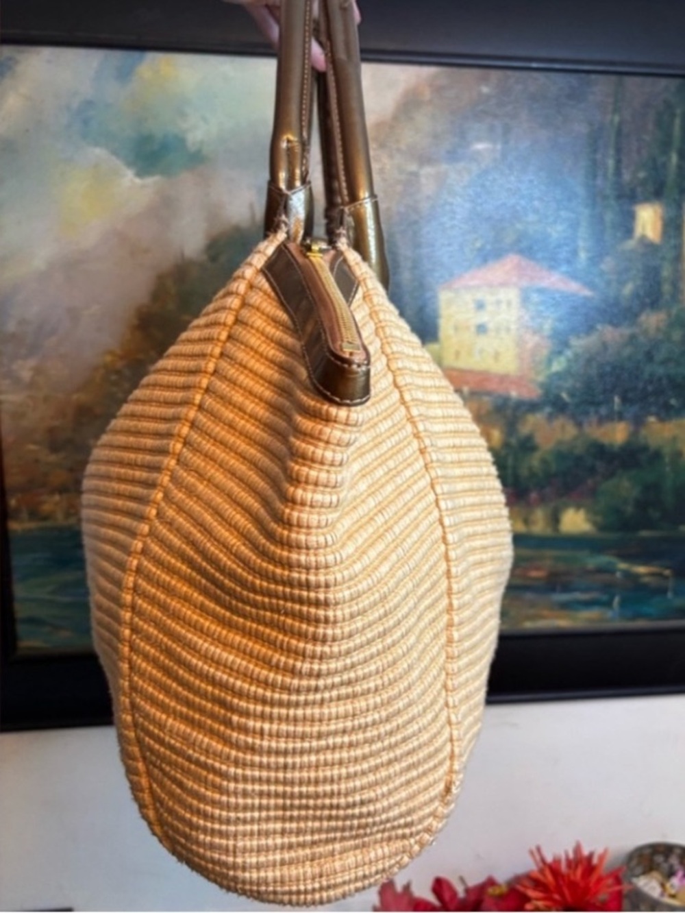 FURLA Authentic Vintage Straw Hobo Shoulder Bag Italian Leather 🤎🌾👜 - Picture 6 of 15